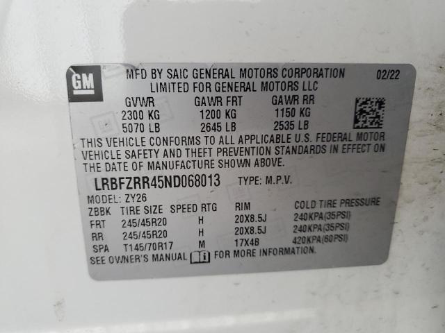 LRBFZRR45ND068013 - 2022 BUICK ENVISION AVENIR Սպիտակ լուսանկար 14