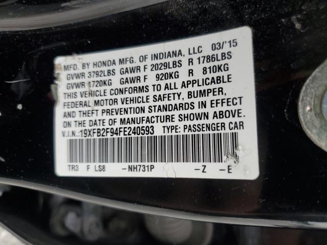 19XFB2F94FE240593 - 2015 HONDA CIVIC EXL BLACK photo 13