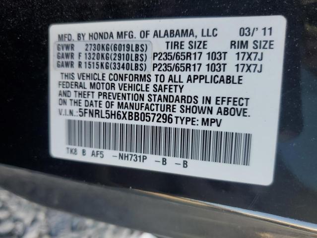 5FNRL5H6XBB057296 - 2011 HONDA ODYSSEY EXL შავი ფოტო 13