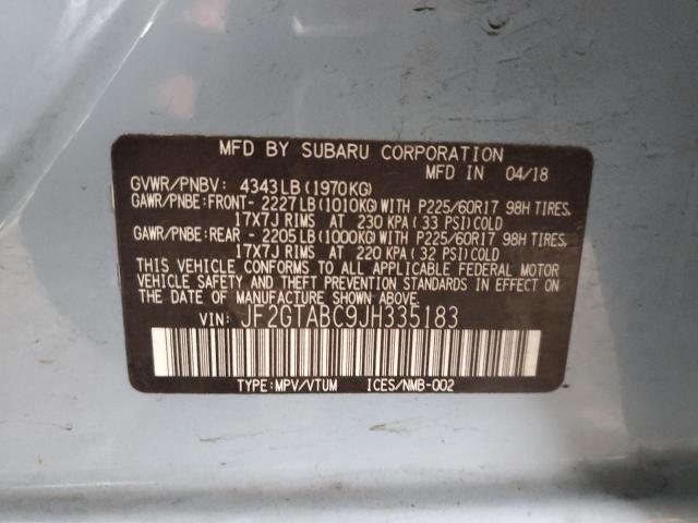 JF2GTABC9JH335183 - 2018 SUBARU CROSSTREK PREMIUM Gris photo 12