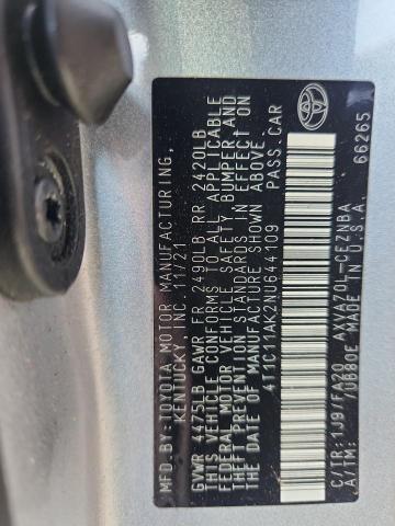 4T1C11AK2NU644109 - 2022 TOYOTA CAMRY LE SILVER photo 13
