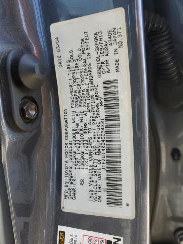 JTEZU14R340034221 - 2004 TOYOTA 4RUNNER SR5 GRAY photo 13
