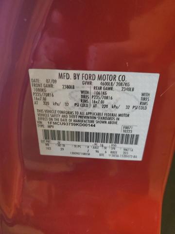 1FMCU93759KD00144 - 2009 FORD ESCAPE XLT 红色 照片 12