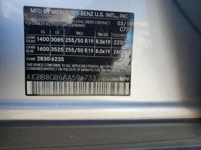 4JGBB8GB6AA596733 - 2010 MERCEDES-BENZ ML 350 4MATIC SILVER photo 13