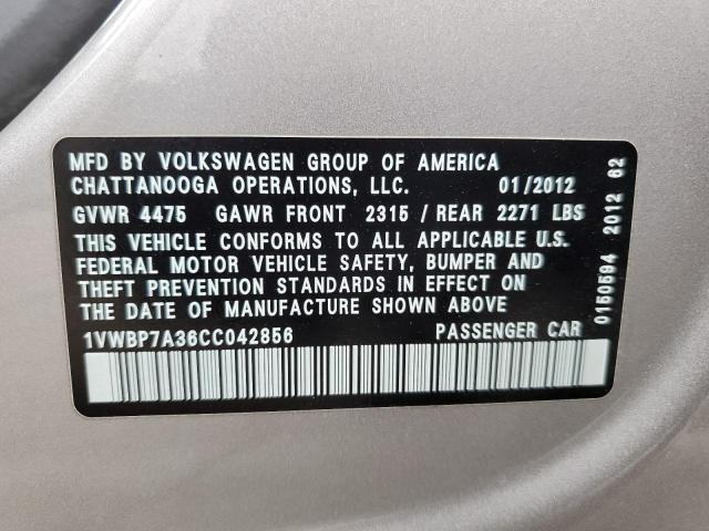 1VWBP7A36CC042856 - 2012 VOLKSWAGEN PASSAT SE 银色 照片 12
