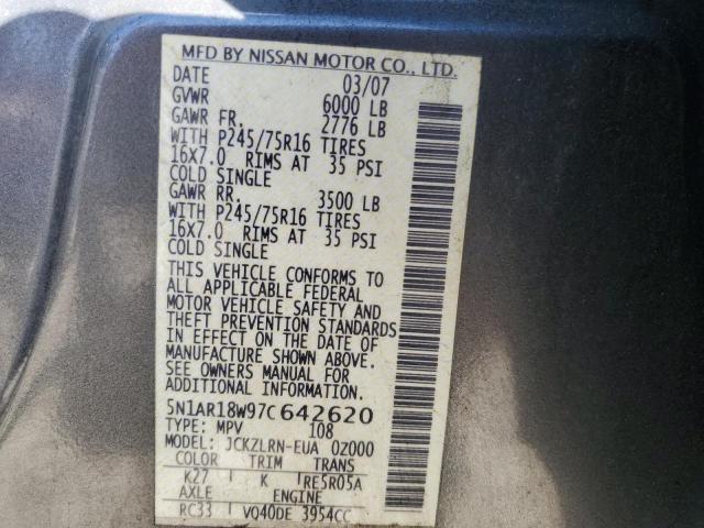 5N1AR18W97C642620 - 2007 NISSAN PATHFINDER LE GRAY photo 13