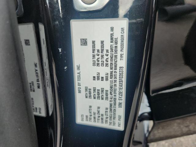 5YJ3E1EAXSF035378 - 2025 TESLA MODEL 3 BLACK photo 12
