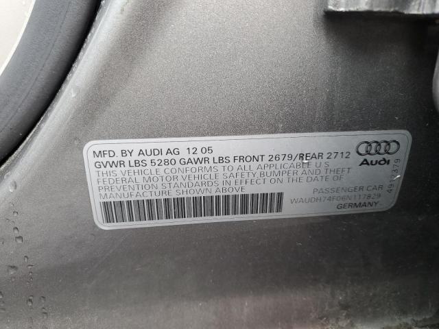 WAUDH74F06N117829 - 2006 AUDI A6 3.2 QUATTRO SILVER photo 12