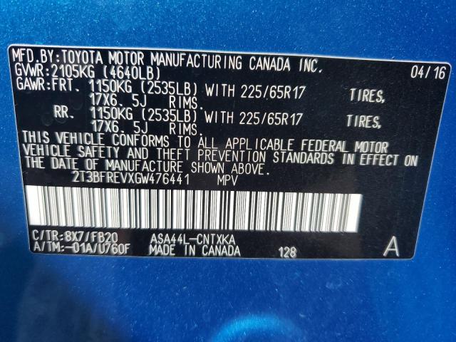 2T3BFREVXGW476441 - 2016 TOYOTA RAV4 LE BLUE photo 13