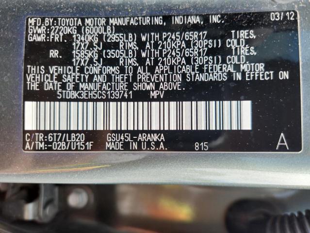 5TDBK3EH5CS139741 - 2012 TOYOTA HIGHLANDER BASE Жасыл фото 14