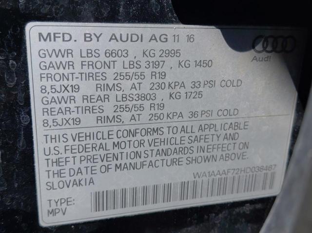 WA1AAAF72HD038467 - 2017 AUDI Q7 PREMIUM BLACK photo 10
