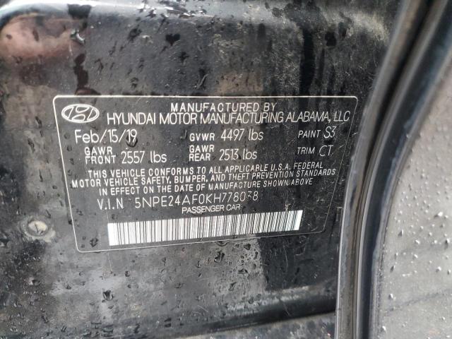 5NPE24AF0KH778038 - 2019 HYUNDAI SONATA SE შავი ფოტო 12