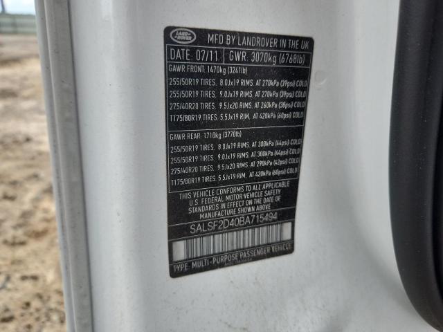 SALSF2D40BA715494 - 2011 LAND ROVER RANGE ROVE HSE WHITE photo 12