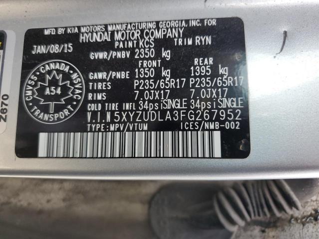 5XYZUDLA3FG267952 - 2015 HYUNDAI SANTA FE S SILVER photo 14