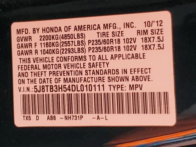 5J8TB3H54DL010111 - 2013 ACURA RDX TECHNOLOGY BLACK photo 14