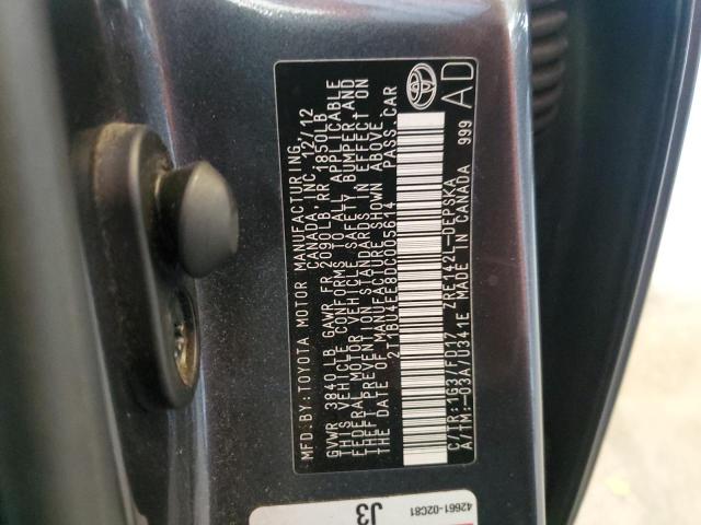 2T1BU4EE8DC005614 - 2013 TOYOTA COROLLA BASE GRAY photo 12