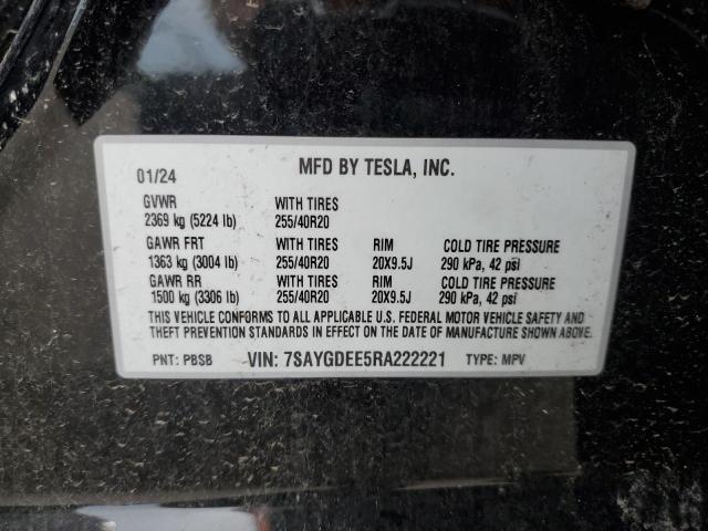 7SAYGDEE5RA222221 - 2024 TESLA MODEL Y BLACK photo 13