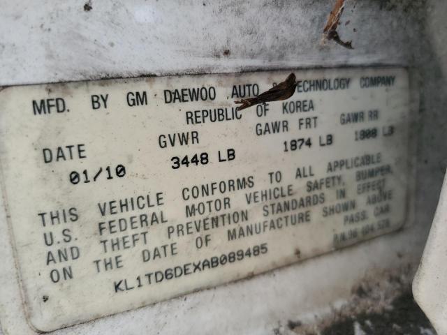 KL1TD6DEXAB089485 - 2010 CHEVROLET AVEO LS 白色 照片 12