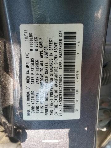 1HGCR2F8XDA029034 - 2013 HONDA ACCORD EXL GRAY photo 12