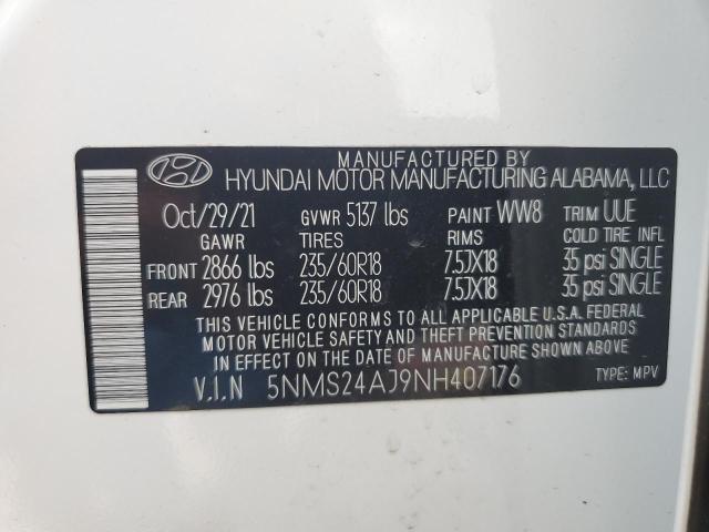 5NMS24AJ9NH407176 - 2022 HYUNDAI SANTA FE SEL 白色 照片 13