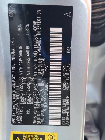 5TDJKRFH5FS086055 - 2015 TOYOTA HIGHLANDER XLE SILVER photo 14