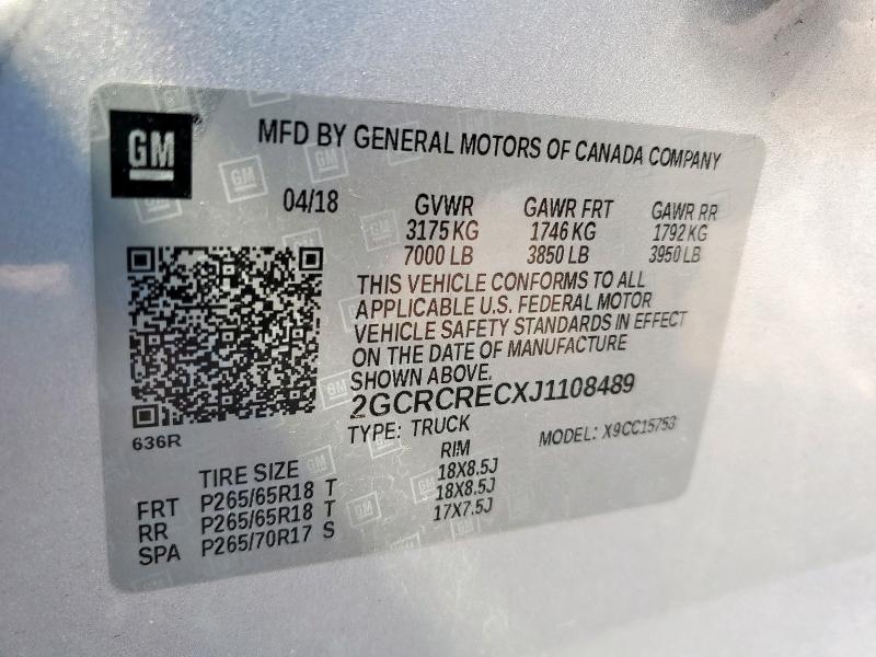 2GCRCRECXJ1108489 - 2018 CHEVROLET SILVERADO C1500 LT SILVER photo 12