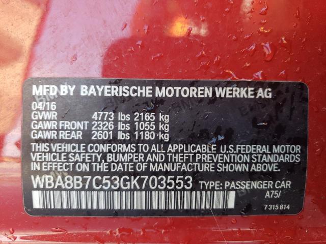 WBA8B7C53GK703553 - 2016 BMW 340 XI RED photo 12