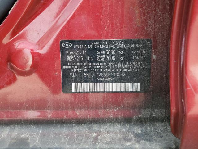 5NPDH4AE5EH540062 - 2014 HYUNDAI ELANTRA SE RED photo 12