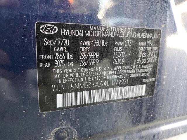 5NMS33AA4LH279921 - 2020 HYUNDAI SANTA FE SEL BLUE photo 13