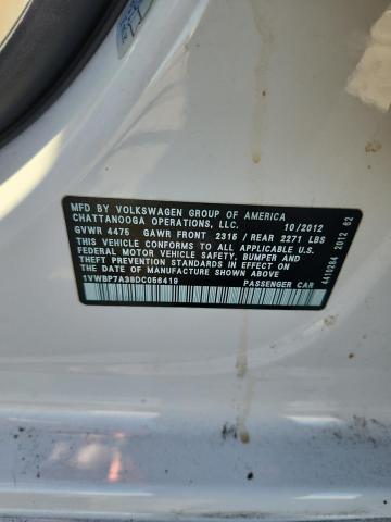 1VWBP7A38DC056419 - 2013 VOLKSWAGEN PASSAT SE თეთრი ფოტო 12