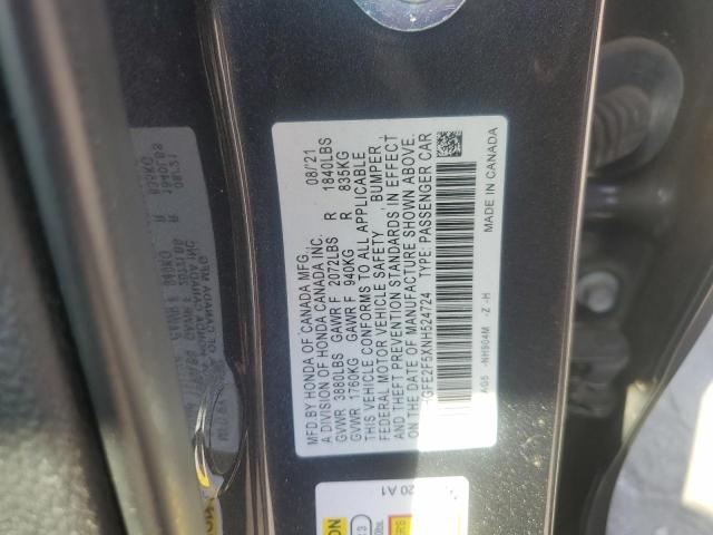 2HGFE2F5XNH524724 - 2022 HONDA CIVIC SPORT Gris photo 12