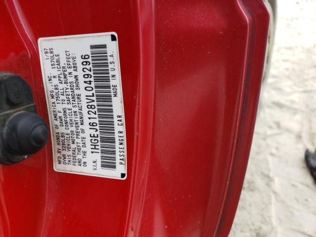 1HGEJ6128VL049296 - 1997 HONDA CIVIC DX RED photo 12