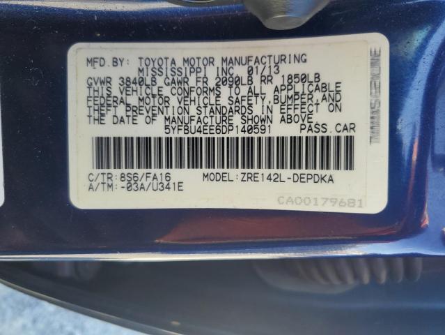 5YFBU4EE6DP140591 - 2013 TOYOTA COROLLA BASE Bleu photo 12