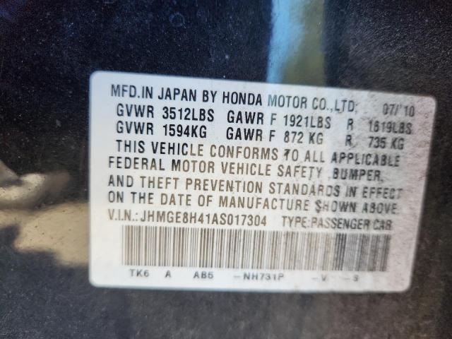 JHMGE8H41AS017304 - 2010 HONDA FIT SPORT BLACK photo 13