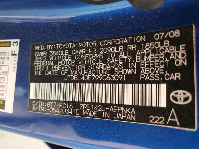 JTDBL40E799063091 - 2009 TOYOTA COROLLA BASE Mavi foto 13
