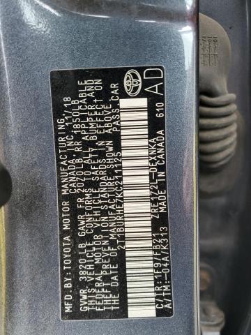 2T1BURHE7KC211125 - 2019 TOYOTA COROLLA L GRAY photo 13