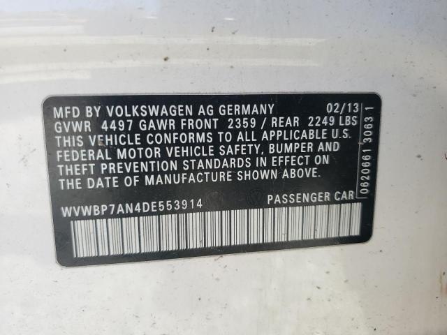 WVWBP7AN4DE553914 - 2013 VOLKSWAGEN CC SPORT WHITE photo 12