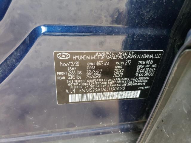 5NMS23AD6LH304170 - 2020 HYUNDAI SANTA FE SE BLUE photo 13