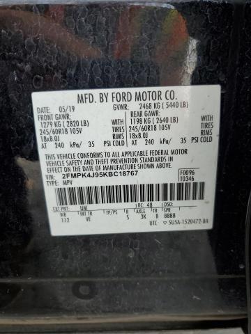 2FMPK4J95KBC18767 - 2019 FORD EDGE SEL BLACK photo 12