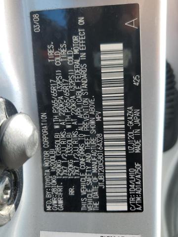 JTJBT20X580164328 - 2008 LEXUS GX 470 SILVER photo 13