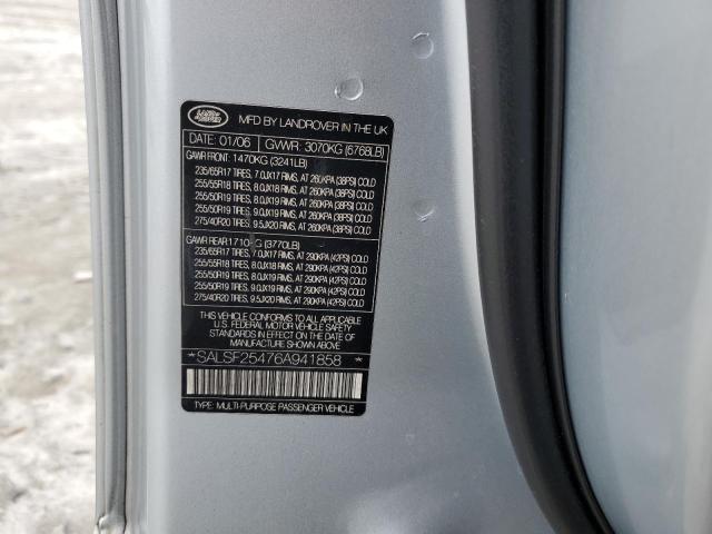 SALSF25476A941858 - 2006 LAND ROVER RANGE ROVE HSE SILVER photo 13