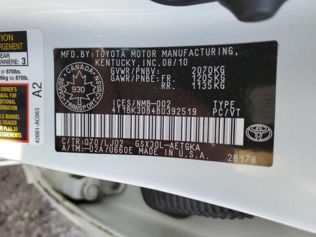 4T1BK3DB4BU392519 - 2011 TOYOTA AVALON BASE WHITE photo 13