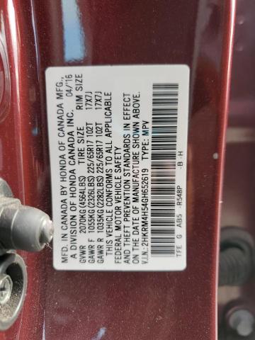 2HKRM4H54GH652619 - 2016 HONDA CR-V EX BURGUNDY photo 14