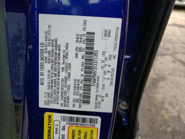 1FA6P0H72E5371393 - 2014 FORD FUSION SE BLUE photo 12