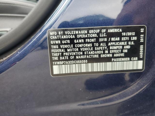 1VWBP7A32DC059350 - 2013 VOLKSWAGEN PASSAT SE 蓝色 照片 12