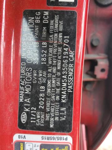 KNADM5A35D6194701 - 2013 KIA RIO LX RED photo 12