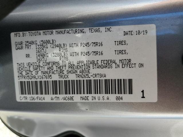 5TFRX5GN9LX167695 - 2020 TOYOTA TACOMA ACCESS CAB ვერცხლისფერი ფოტო 12