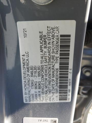 19XFL2H8XNE001436 - 2022 HONDA CIVIC SPORT GRAY photo 13