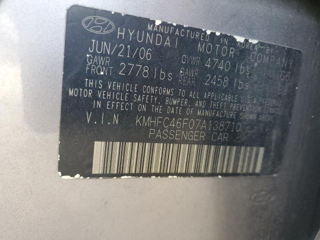 KMHFC46F07A138710 - 2007 HYUNDAI AZERA SE TAN photo 12