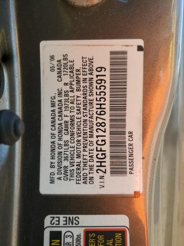 2HGFG12876H555919 - 2006 HONDA CIVIC EX GRAY photo 12